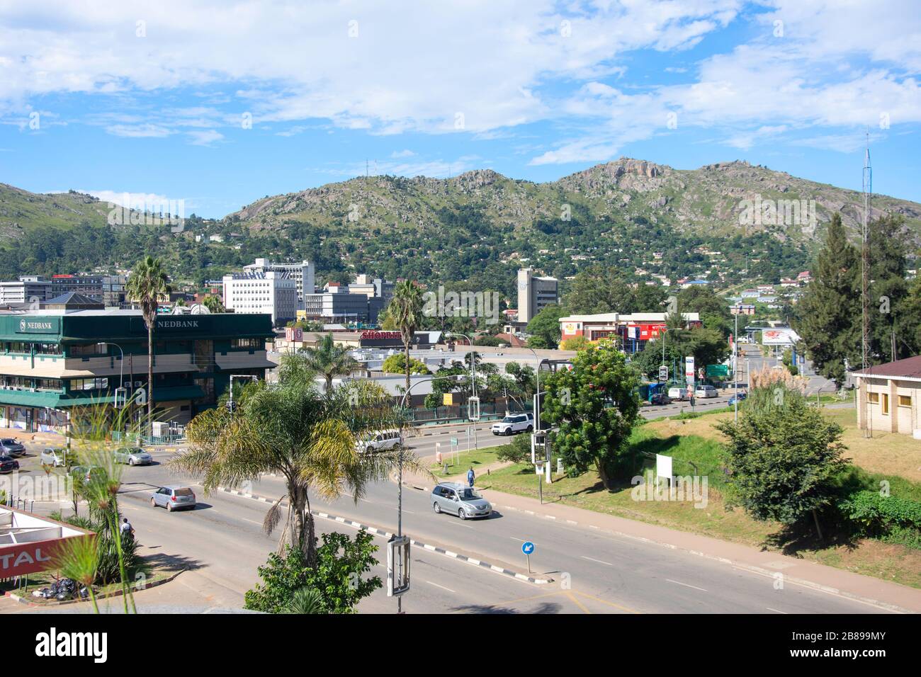 Vista sulla città dall'Hilton Hotel, Mbabane, Hohho Region, Regno di Eswatini (Swaziland) Foto Stock