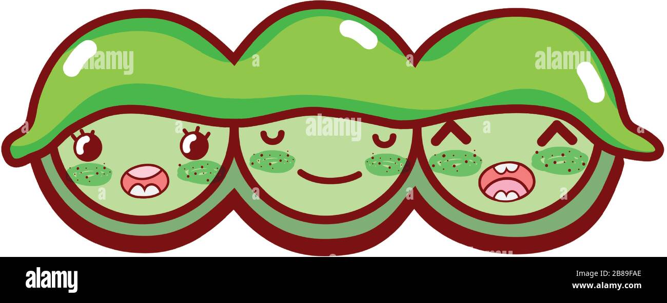 kawaii peas personaggio cartoon, sushi e rotoli illustrazione vettoriale Illustrazione Vettoriale