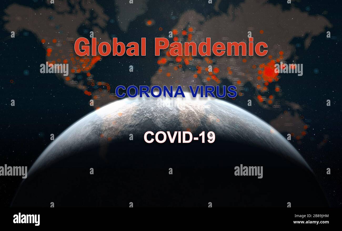 COVID-19 coronavirus globale pandemia con elementi immagine dalla NASA, cinese infezione polmonite epidemia parola Foto Stock