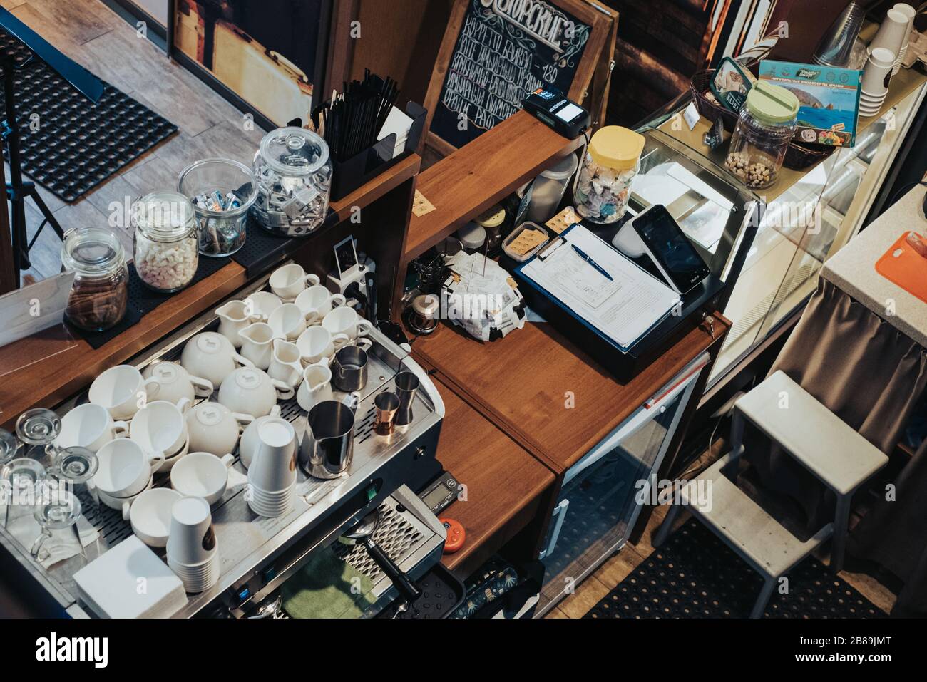 Vista dall'alto del Cafe Work Place Foto Stock