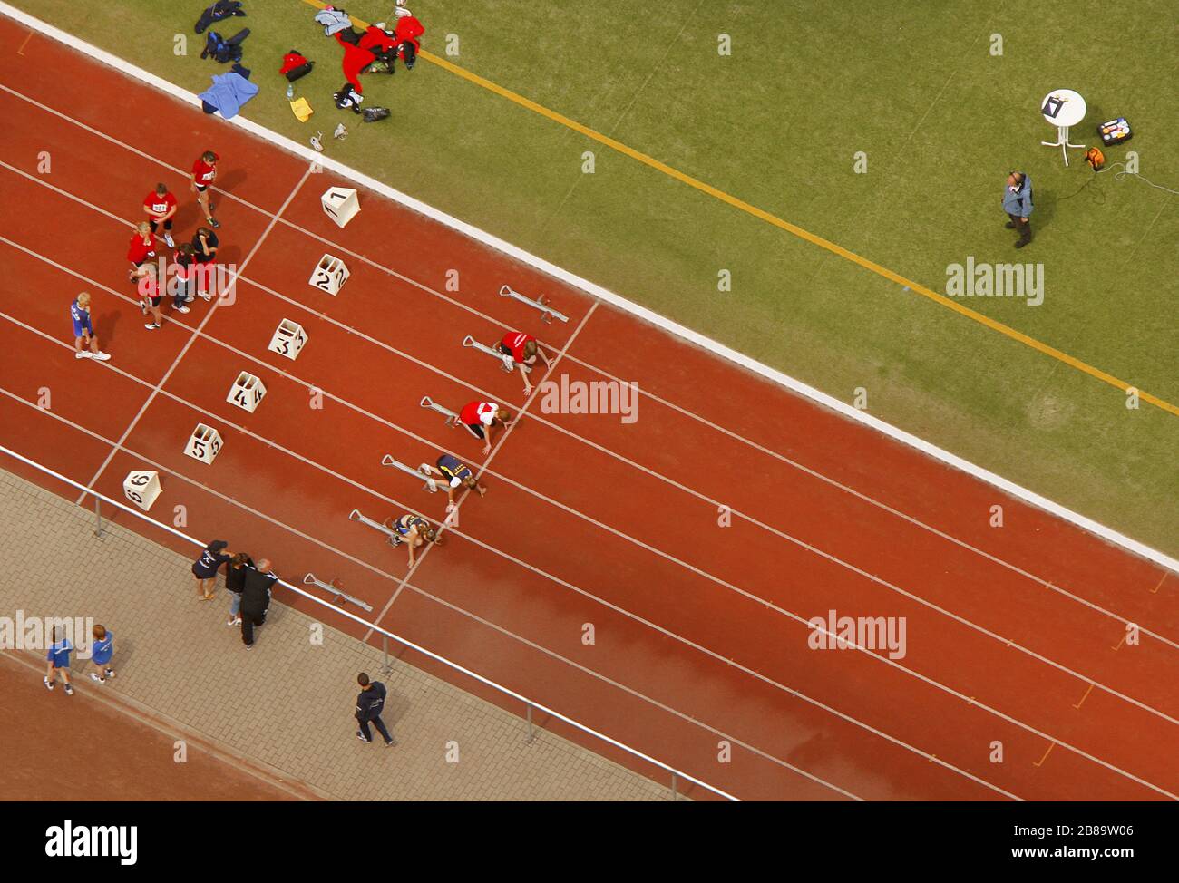 , Athletics-School sport sul campo sportivo, 02.07.2011, vista aerea, Germania Foto Stock