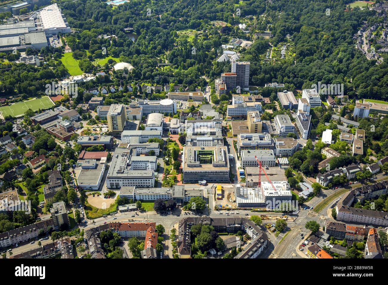 Clinica universitaria di Essen, 26.07.2015, veduta aerea, Germania, Renania Settentrionale-Vestfalia, Area della Ruhr, Essen Foto Stock