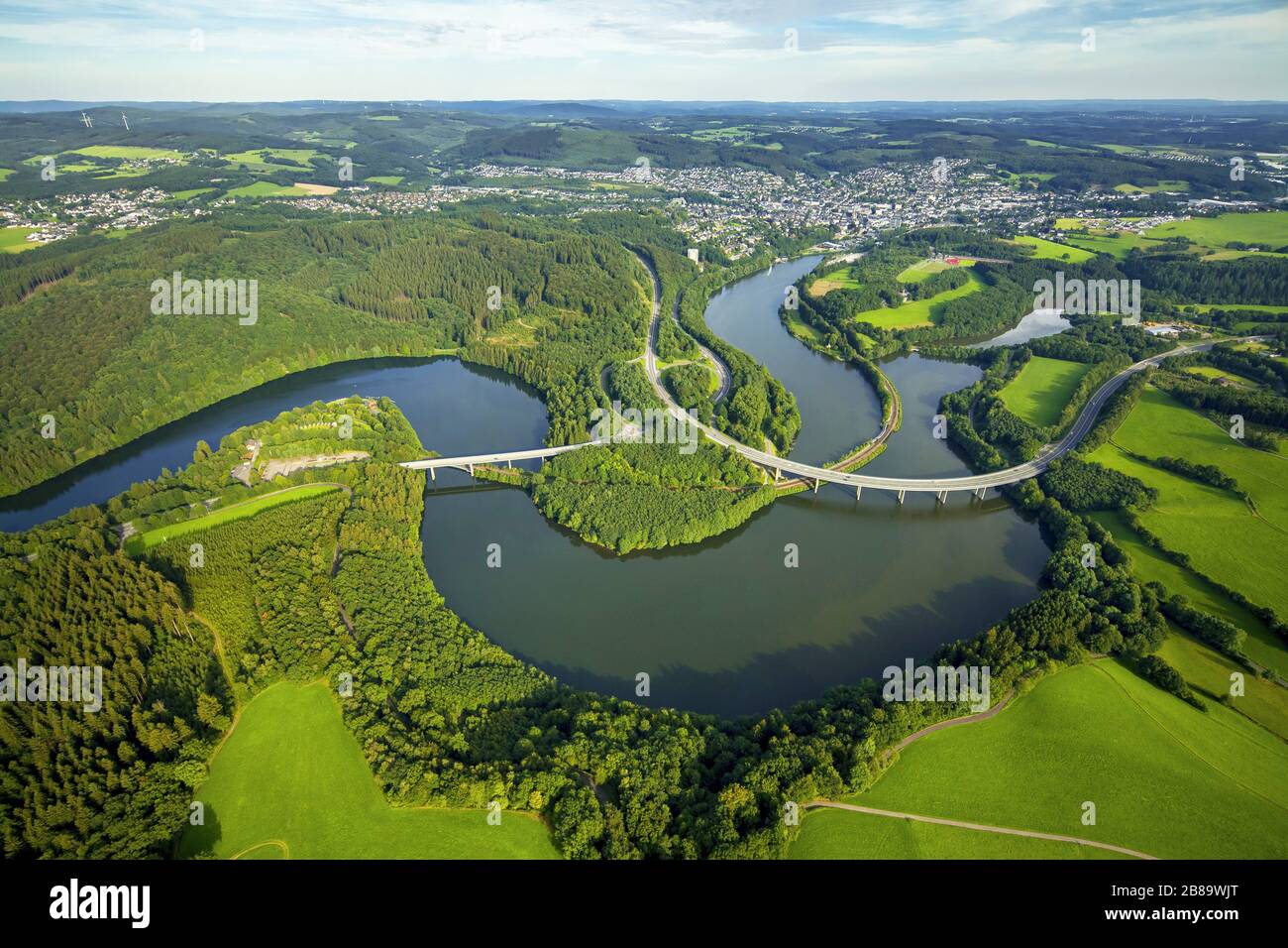 , Reservoir Biggesee, 05.08.2015, vista aerea, Germania, Renania Settentrionale-Vestfalia, Sauerland, Olpe Foto Stock