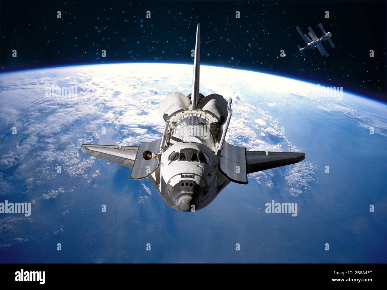 Navetta spaziale che orbita la terra. Elementi di questa immagine forniti dalla NASA. Foto Stock