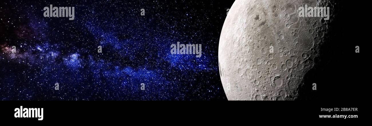 Concetto di spazio esterno con terra, luna e stelle. Elementi di questa immagine forniti dalla NASA. Foto Stock
