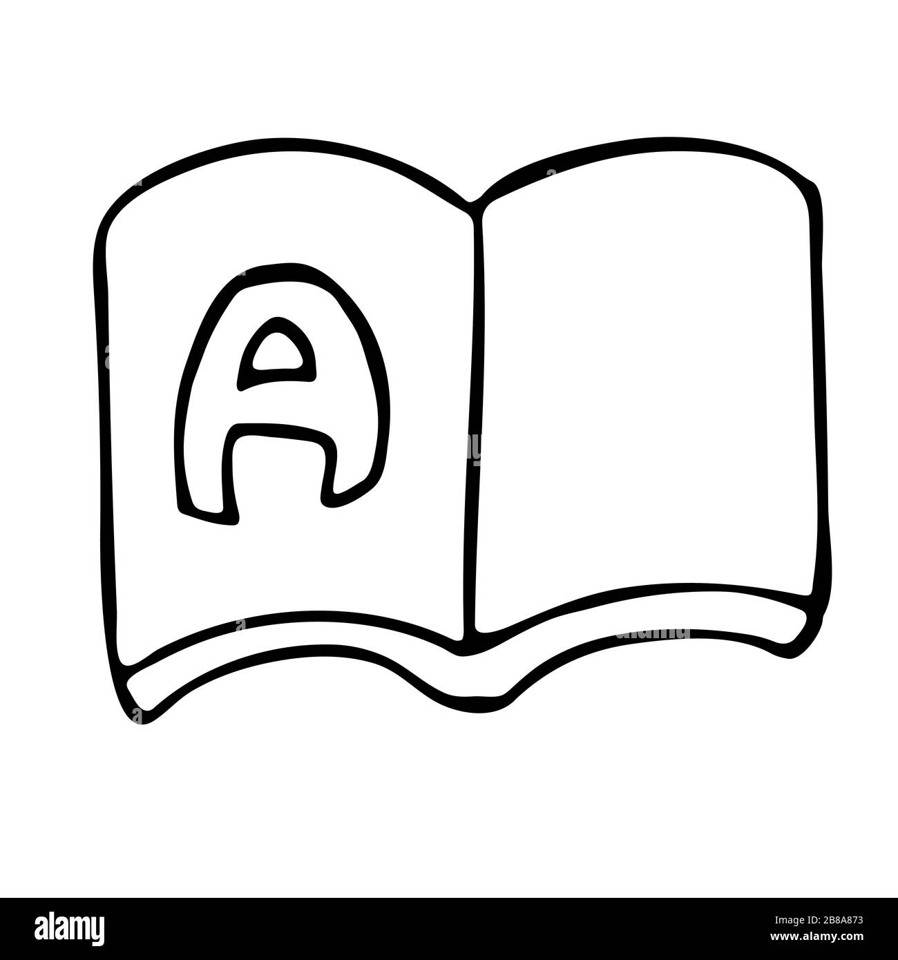 ABC libro, scuola primaria icona in stile doodle. Sfondo bianco isolato stock vettore illustrazione Illustrazione Vettoriale