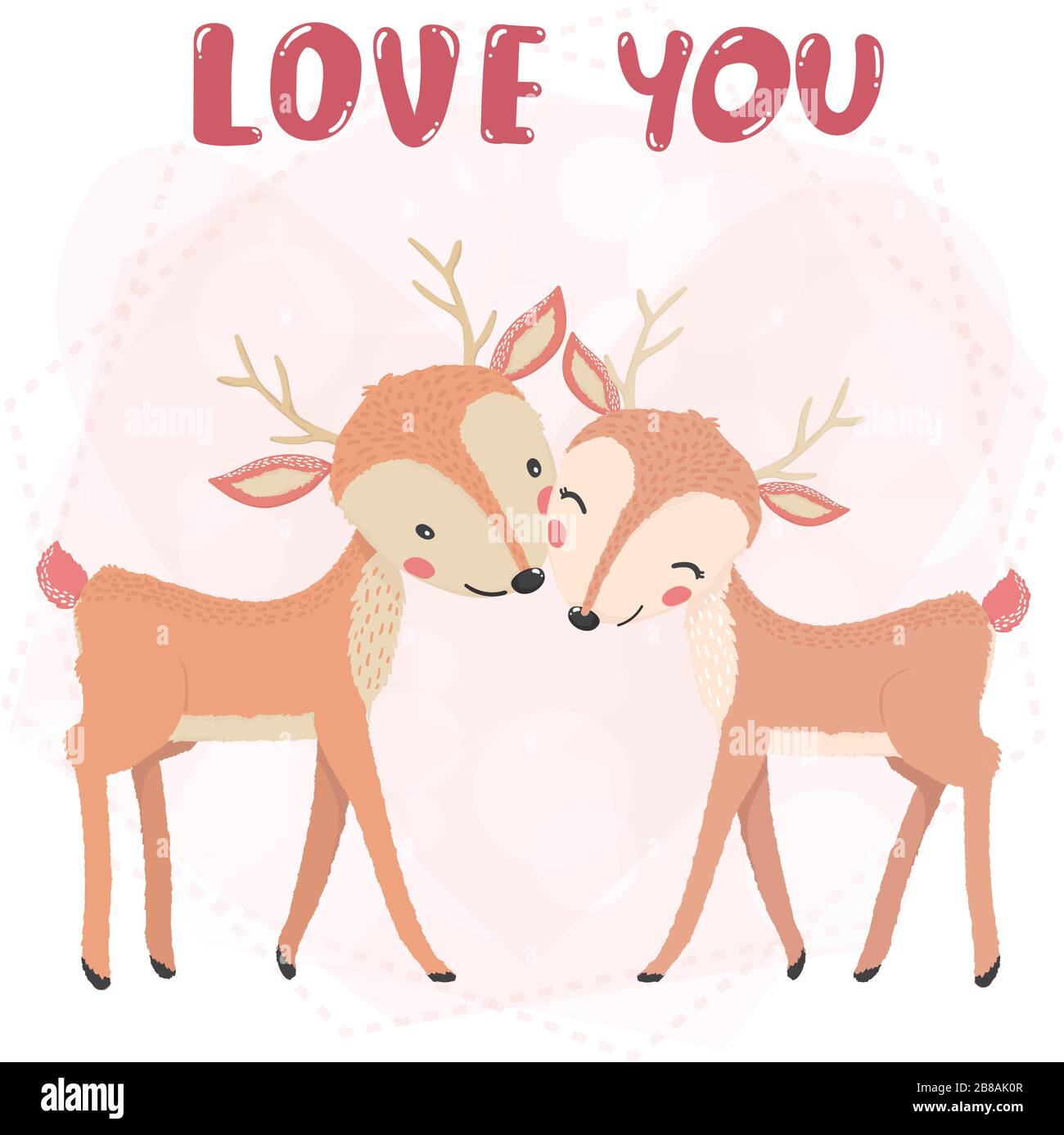 flat vettore carino coppia renna sorriso, bacio con amore si parola, carta valentine, carino animale personaggio idea per bambino e capretto roba stampabile e t sh Illustrazione Vettoriale