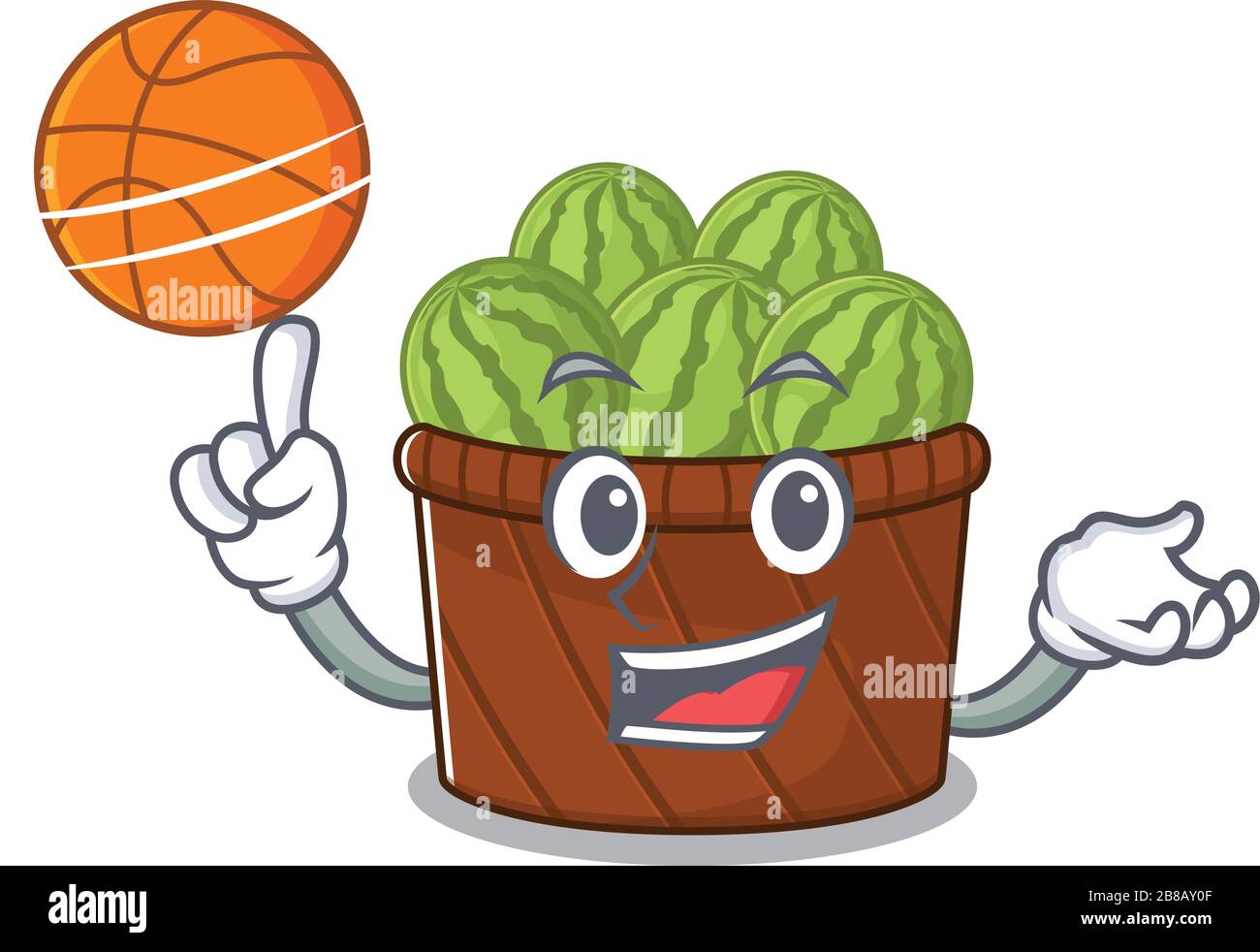 Un watermelon sportivo cesto di frutta cartoon mascotte design giocare a basket Illustrazione Vettoriale