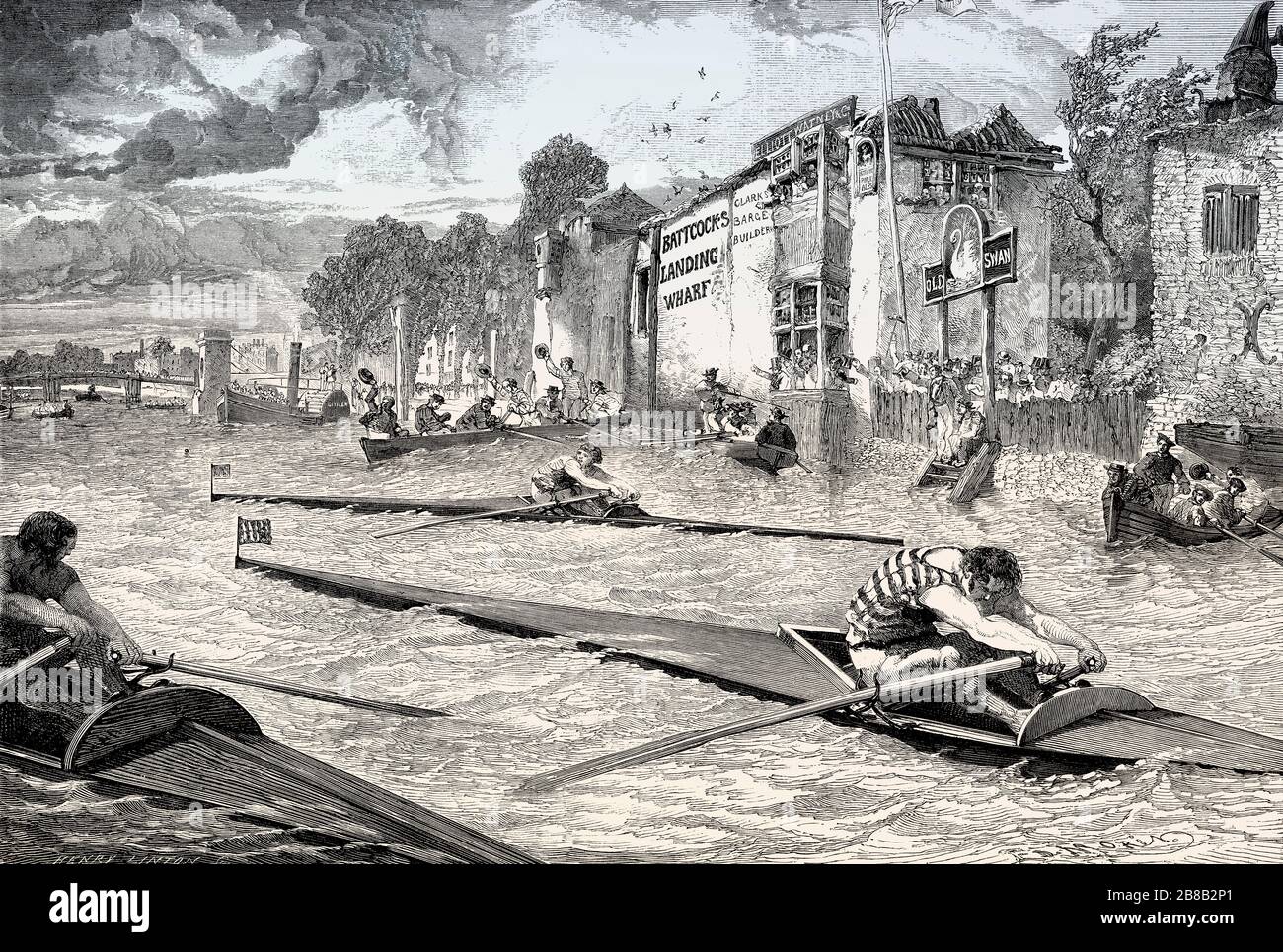 The Oxford and Cambridge Boat Race, River Thames, London, England, 1857 Foto Stock