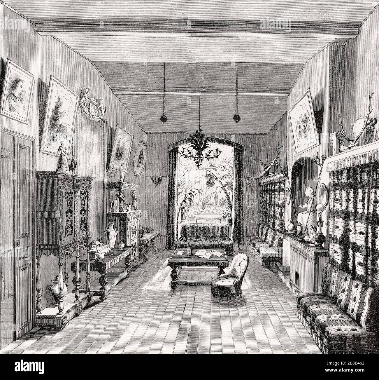 Lo studio di Alexandre Dumas il Vecchio, o Alexandre Dumas père, 1802-1870, scrittore francese, Foto Stock