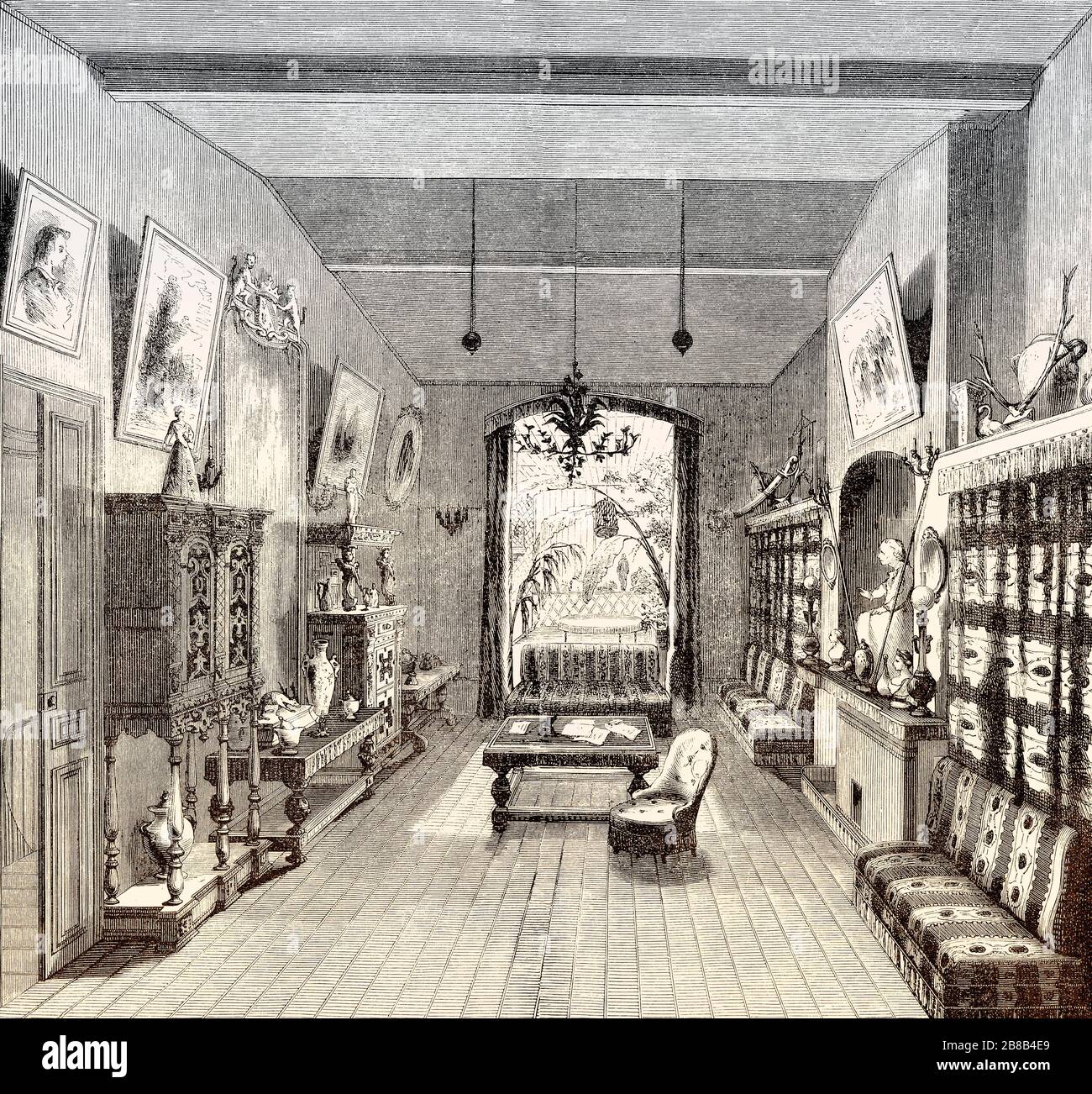 Lo studio di Alexandre Dumas il Vecchio, o Alexandre Dumas père, 1802-1870, scrittore francese, Foto Stock