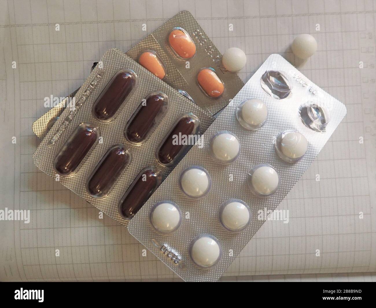 Medicina e pillole come ibuprofen non per corona Foto Stock