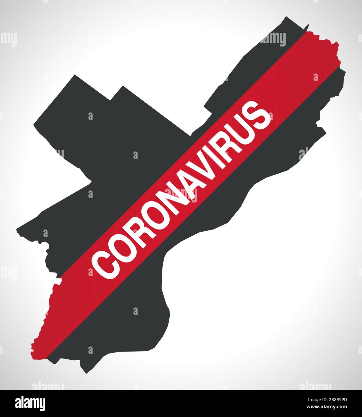 Mappa della città di Filadelfia con l'avvertimento di Coronavirus Illustrazione Vettoriale