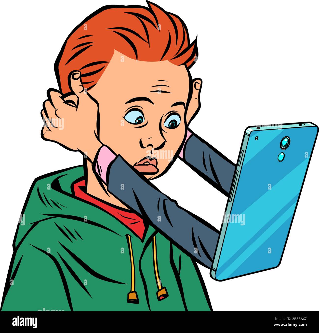 dipendenza online. smartphone e teen boy Illustrazione Vettoriale