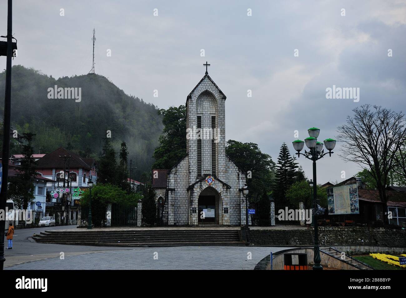 Chiesa del Rosario di nostra Signora o conosciuta come Chiesa di pietra a Sapa, Vietnam Foto Stock