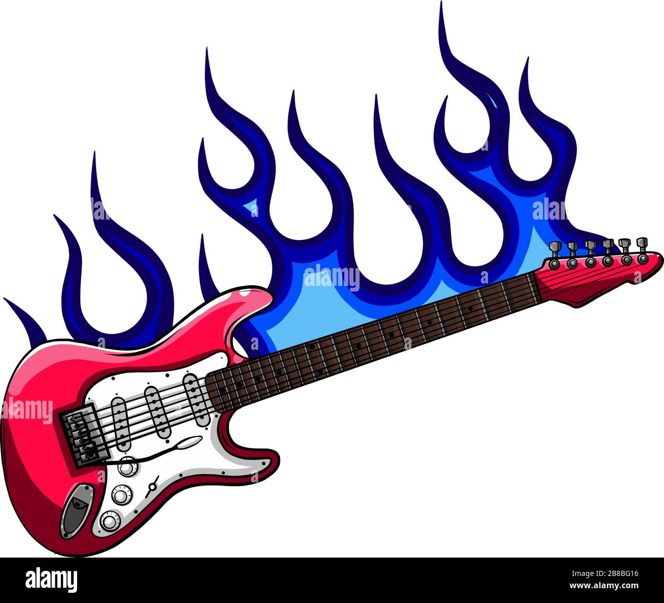 Illustrazione vettoriale della chitarra basso rossa in fiamme Illustrazione Vettoriale