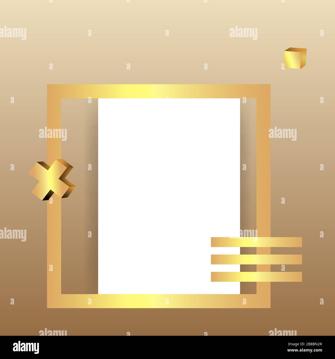 Cornice dorata metallizzata con forme geometriche galleggianti, piattaforma rotonda, sfondo minimale realistico, scena di lusso 3d per la presentazione del prodotto o mocku Illustrazione Vettoriale