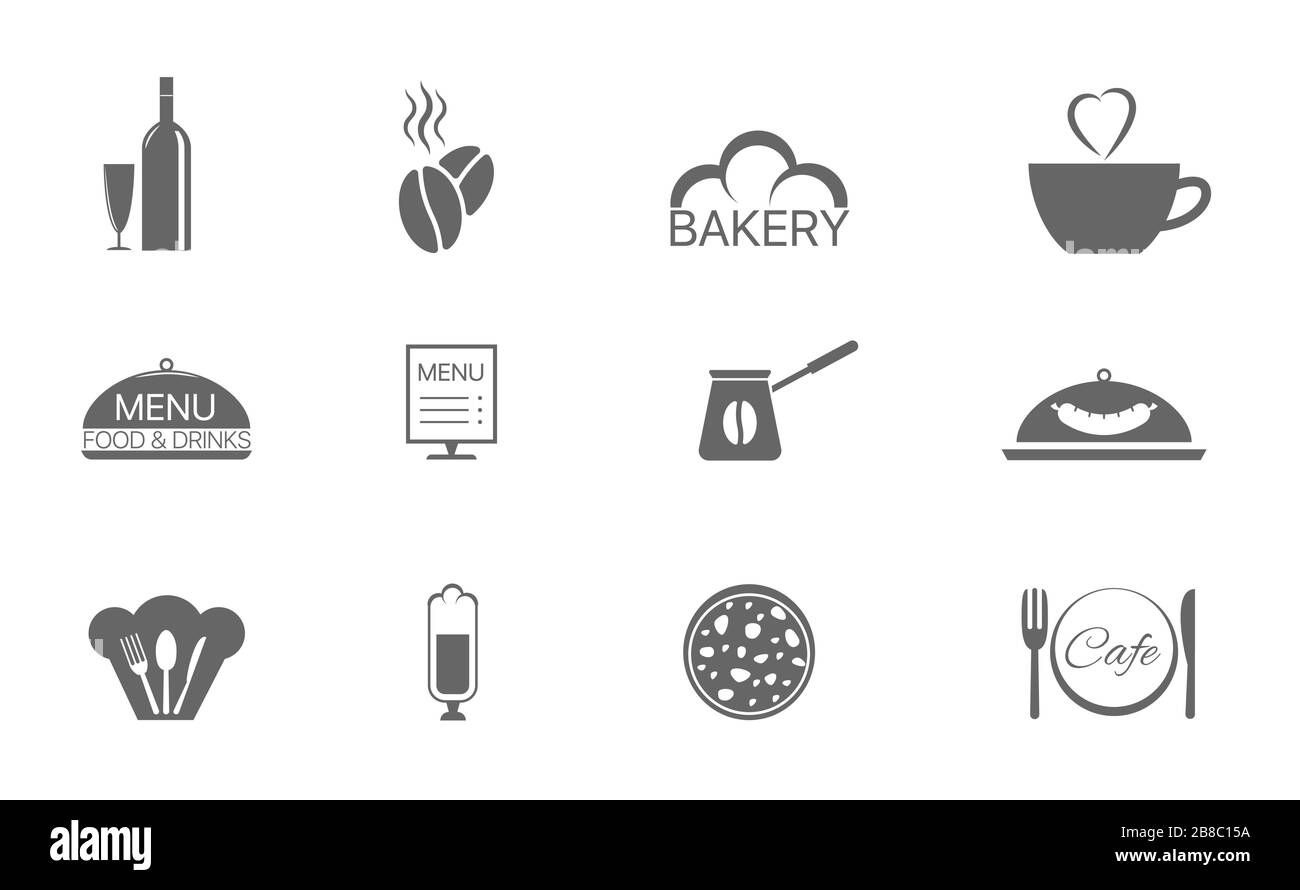 Icone di piatti e ristoranti Illustrazione Vettoriale