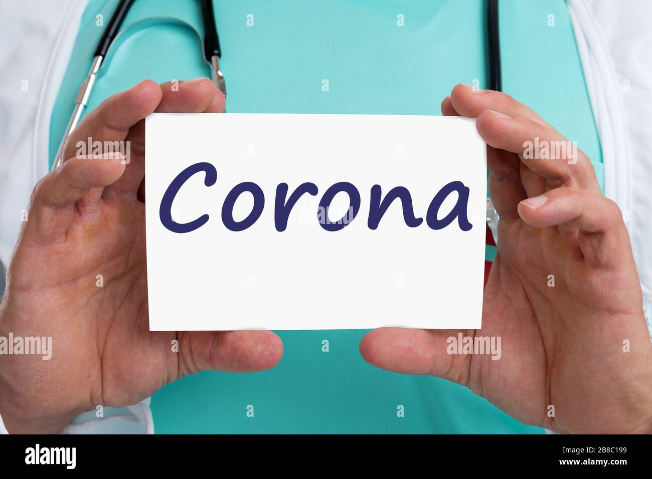 Malattia da coronavirus del virus della Corona malattia del medico malata con segno Foto Stock