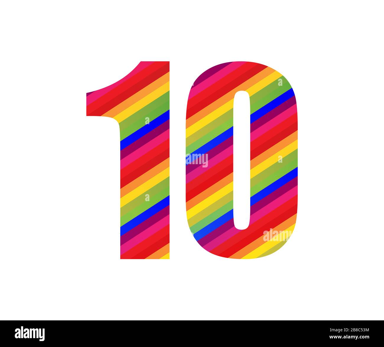 10 numero carattere numerico stile arcobaleno. Illustrazione di un vettore di numeri colorati disegno isolato su sfondo bianco. Foto Stock