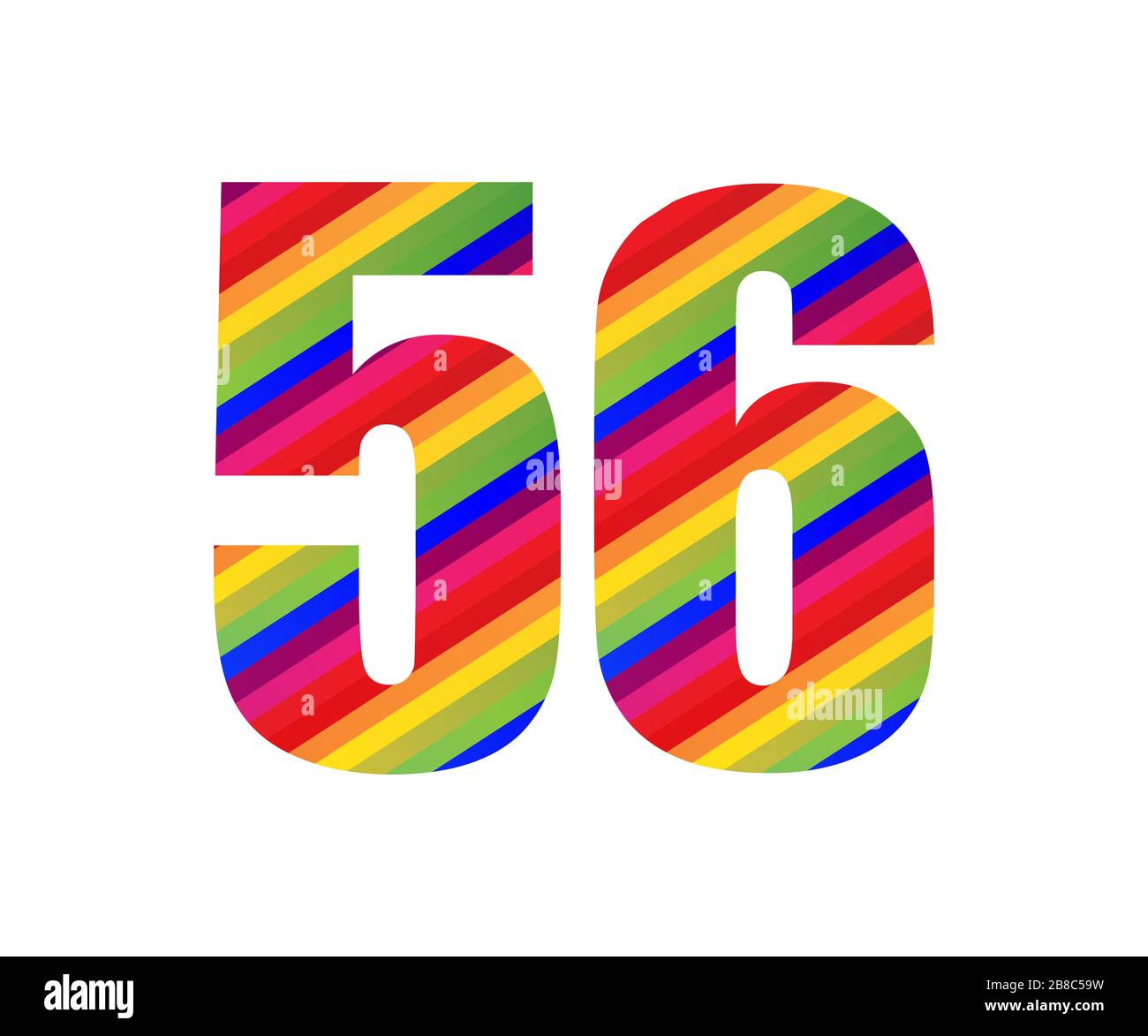 56 numero carattere numerico stile arcobaleno. Disegno grafico a sei numeri  a colori isolato su sfondo bianco Foto stock - Alamy