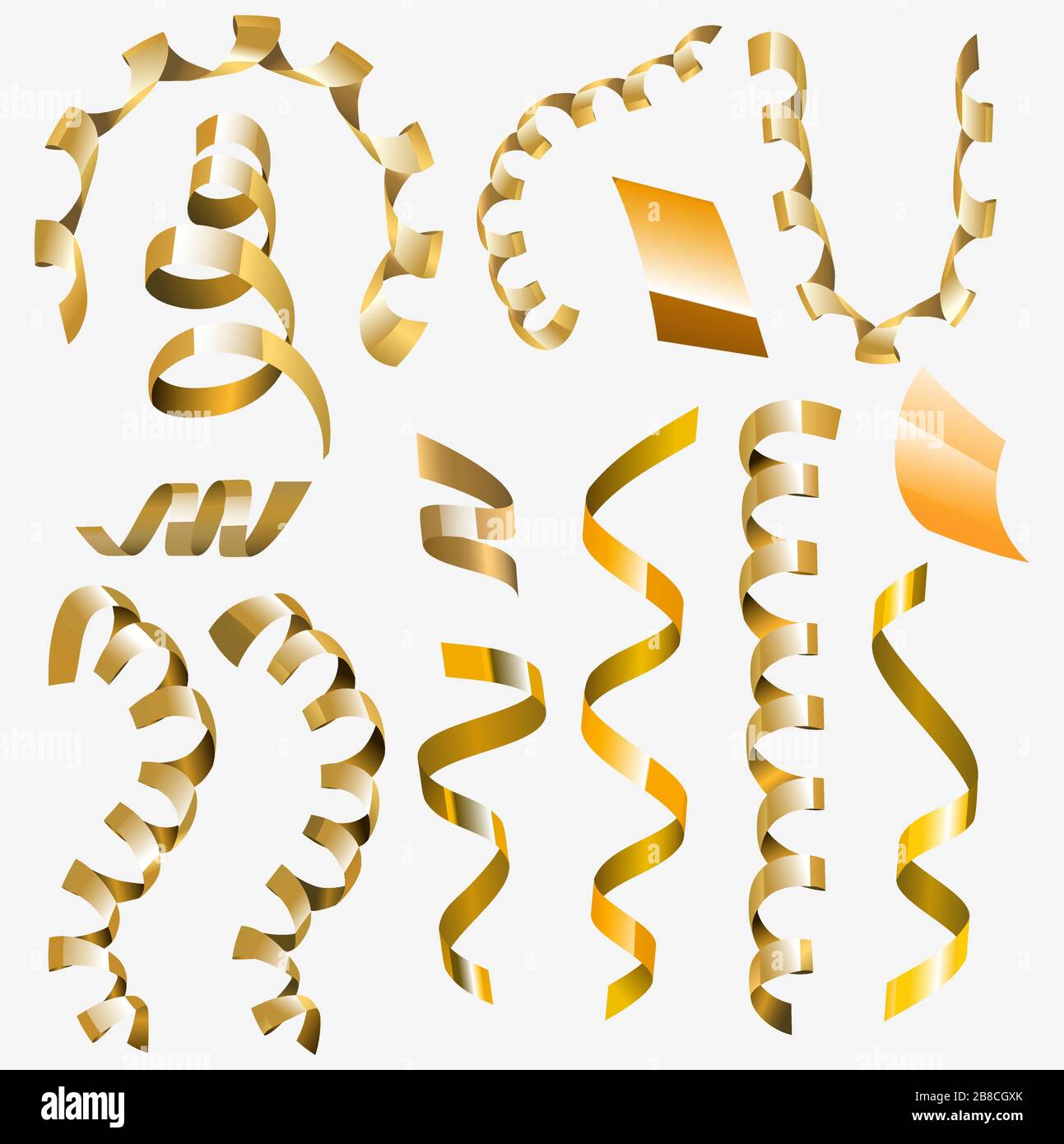 Golden set a serpentina. Vector golden serpantine pezzi isolati su sfondo bianco. Illustrazione Vettoriale