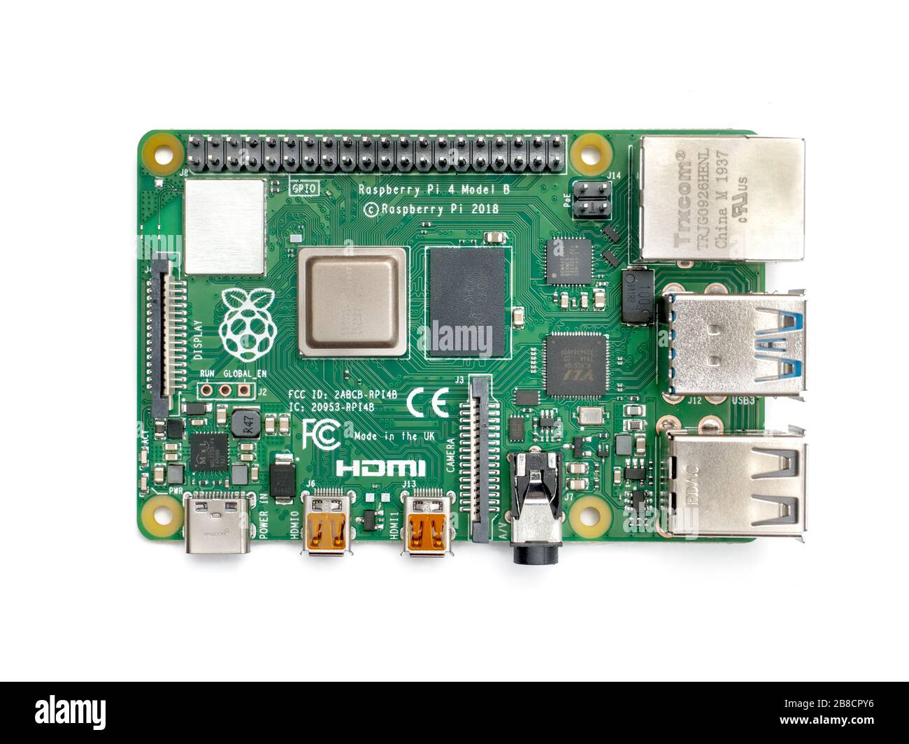 Galati, ROMANIA - 20 marzo 2020: Primo piano di un Raspberry Pi 4 modello B. Raspberry Pi è un computer a scheda singola di dimensioni pari a una scheda di credito sviluppato nella Foto Stock