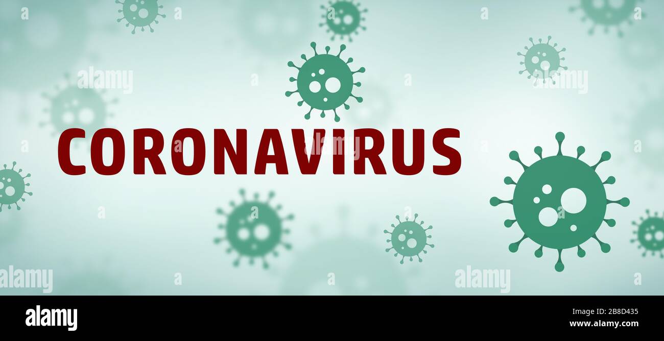 Sfondo verde di Coronavirus con illustrazione del virus della malattia globale. Concetto di Covid-19 Foto Stock