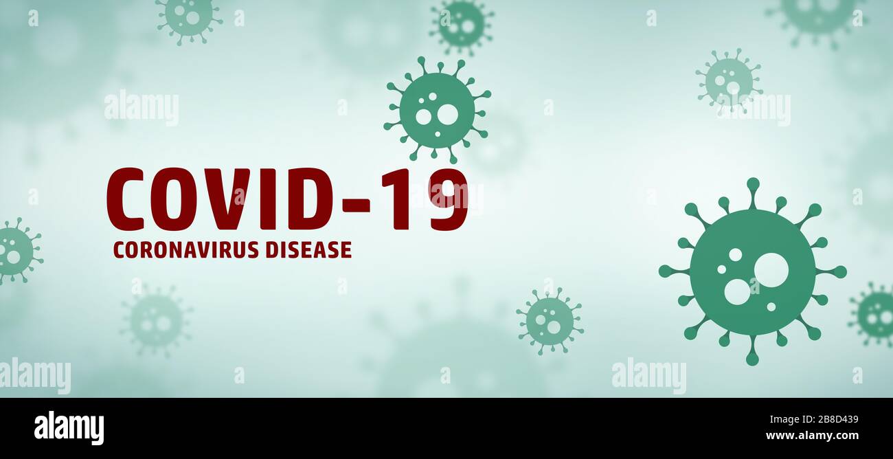 Sfondo verde di Coronavirus con illustrazione del virus della malattia globale. Concetto di Covid-19 Foto Stock