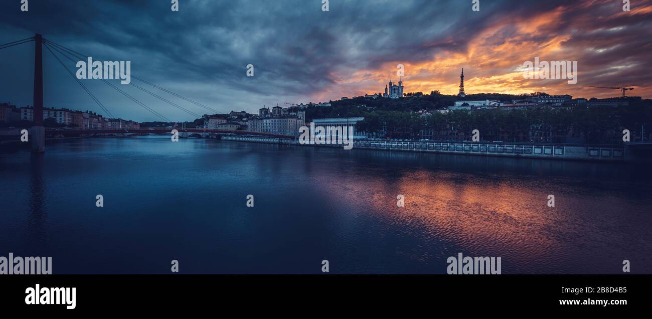 Vista panoramica sul fiume Saone, Lione, Francia. Foto Stock