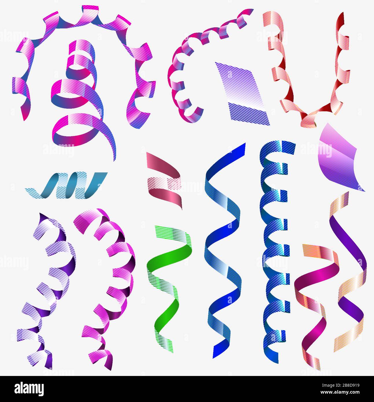 Serpentina multicolore con trama lineare sulla superficie. Pezzi di serpantino vettoriale isolati su sfondo bianco. Illustrazione Vettoriale