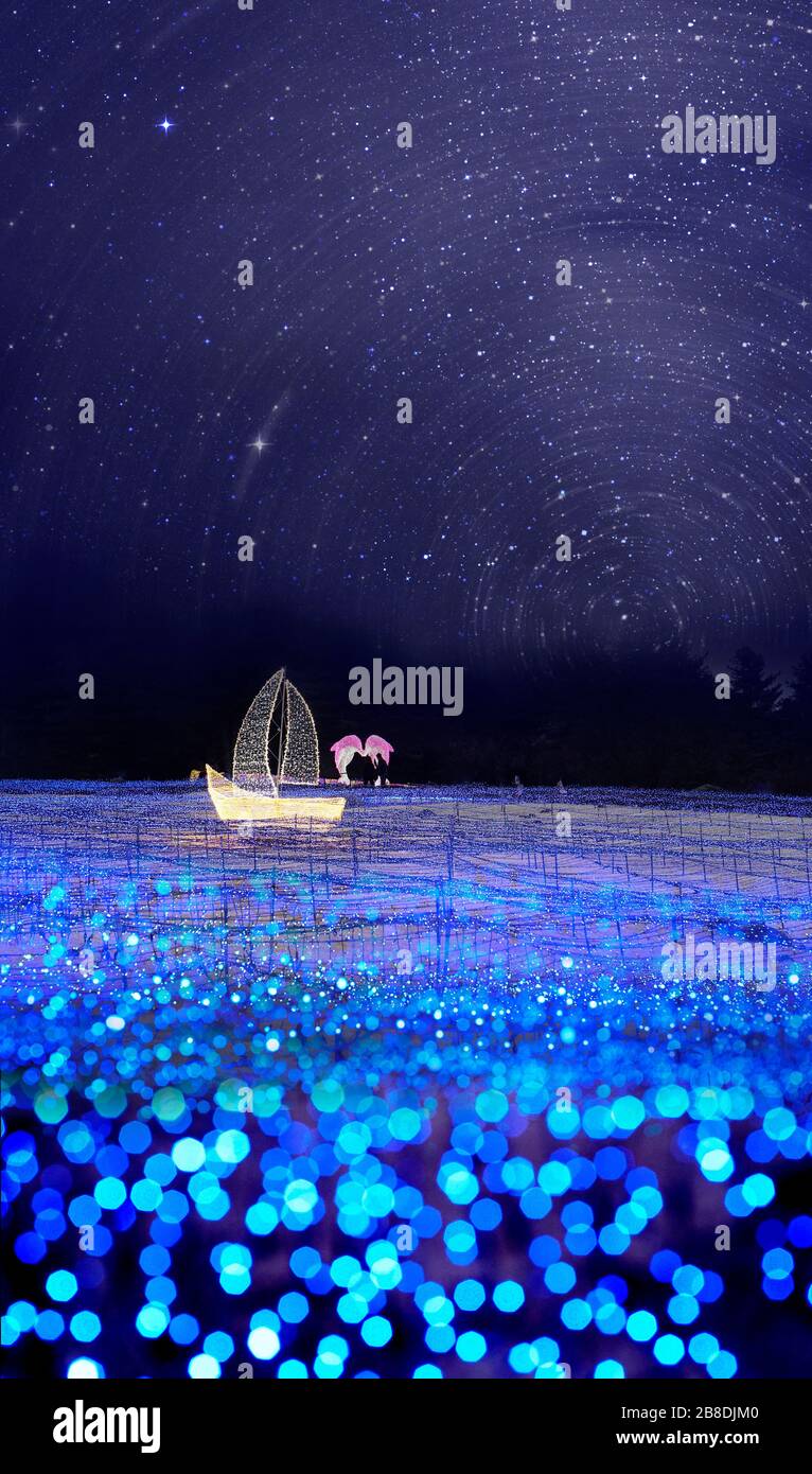 Notte cielo strada lattea luci luce sfondo festival Foto Stock