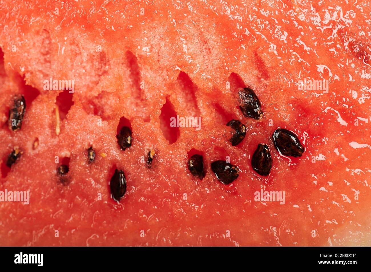 Semi di anguria su rosso frutta fresca succosa macro vista Foto Stock