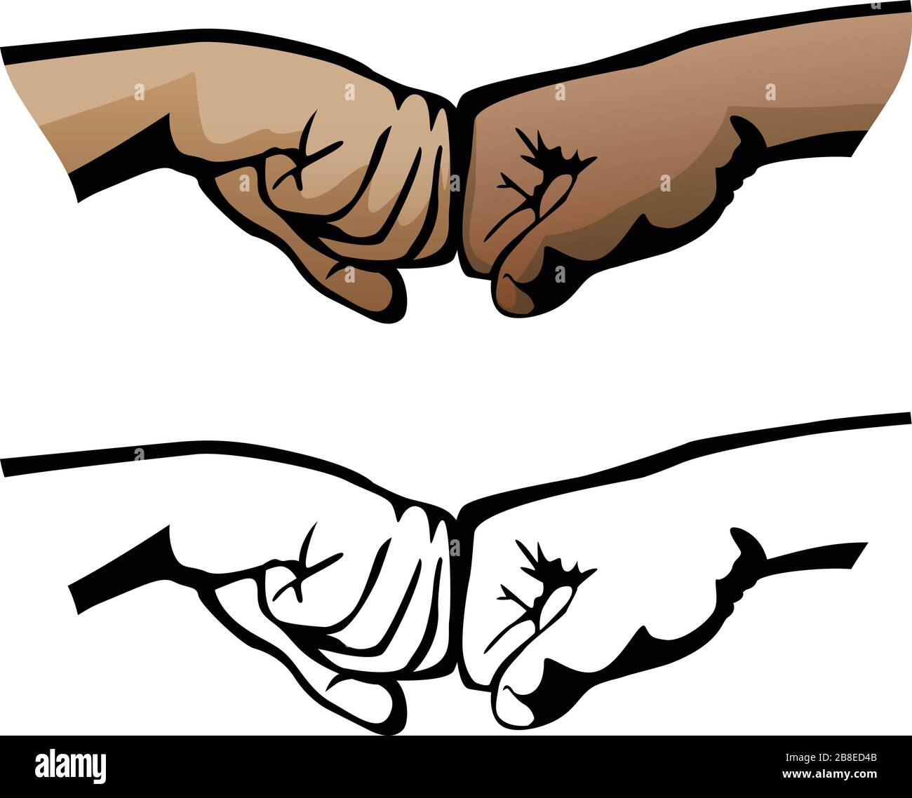 Fist Bump sano mani diverse distanza sociale saluto simbolo isolato Vector Illustrazione Illustrazione Vettoriale