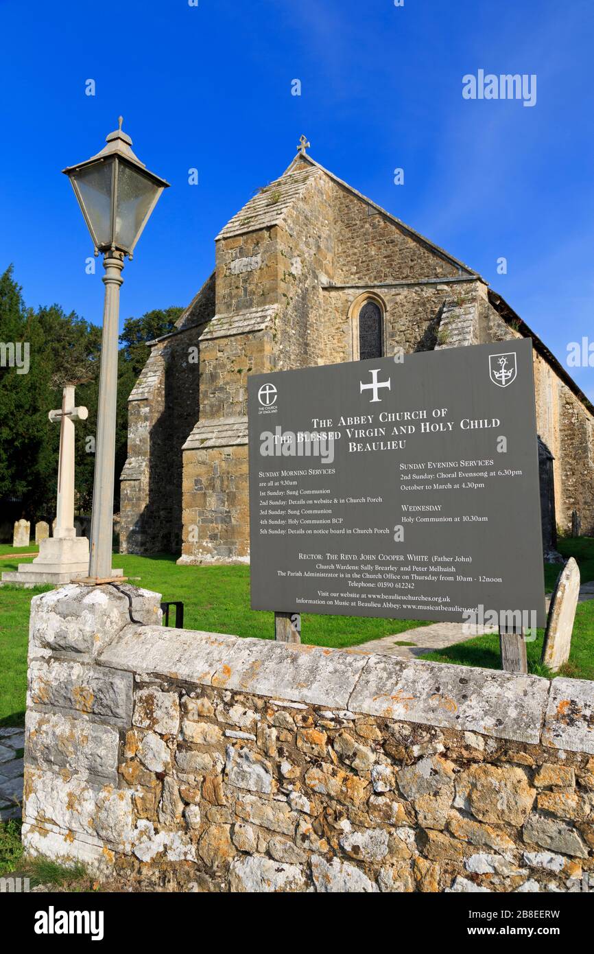 The Abbey Church, Beaulieu Village, New Forest, Hampshire, Inghilterra, Regno Unito Foto Stock