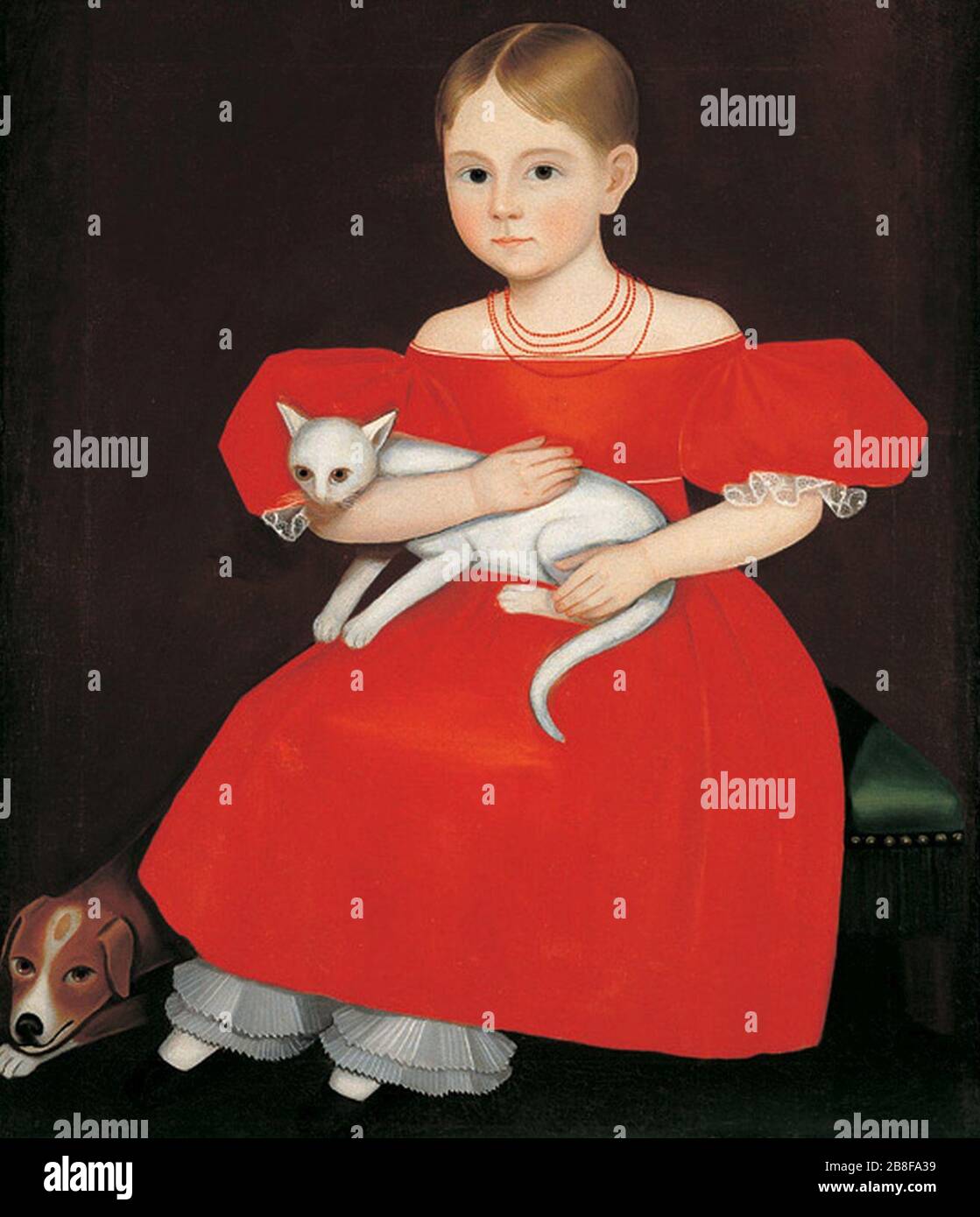 Ragazza in vestito rosso con gatto e cane, Ammi Phillips (1788–1865). Foto Stock