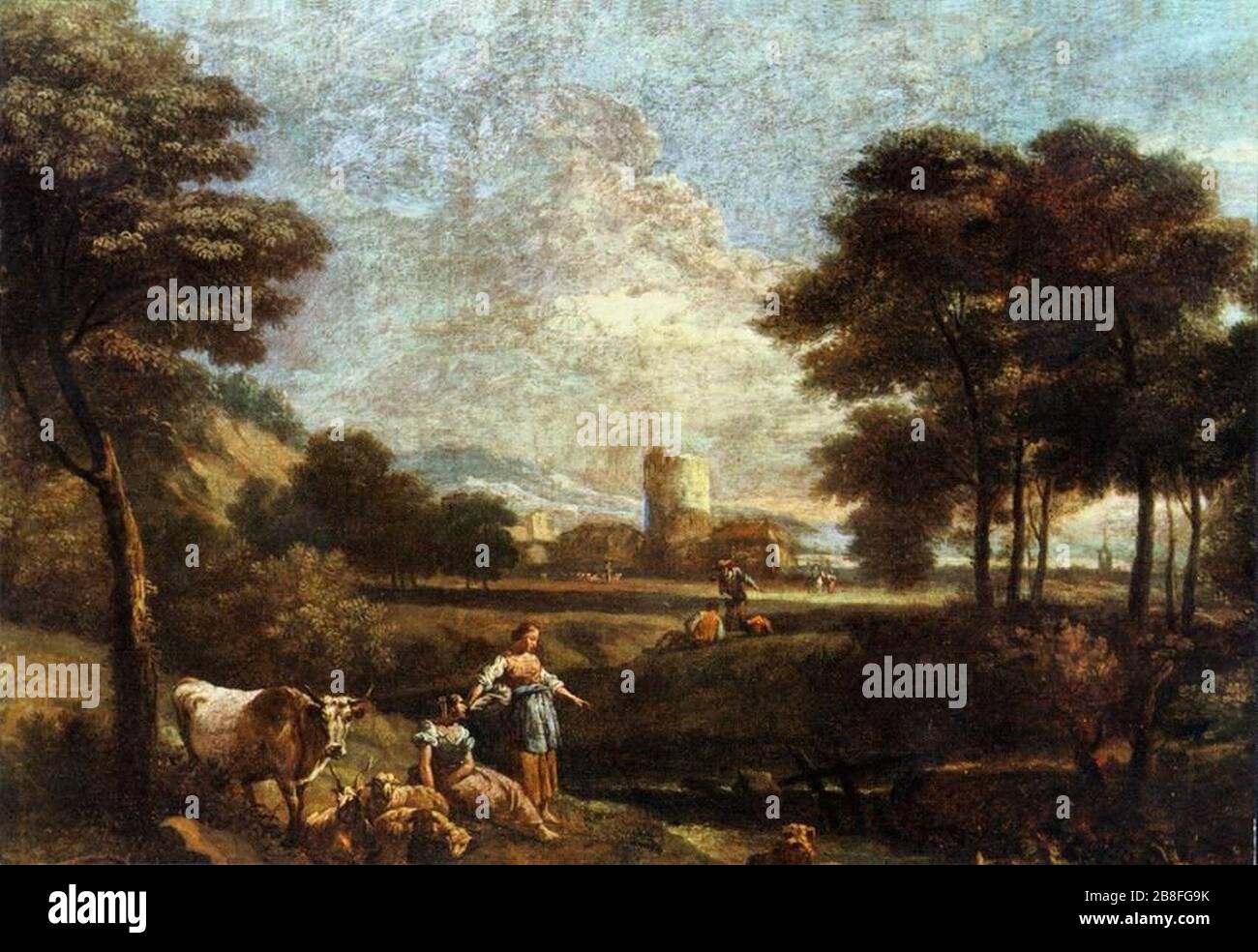 Giuseppe Zais - Paesaggio con Pastori e pescatori Foto Stock