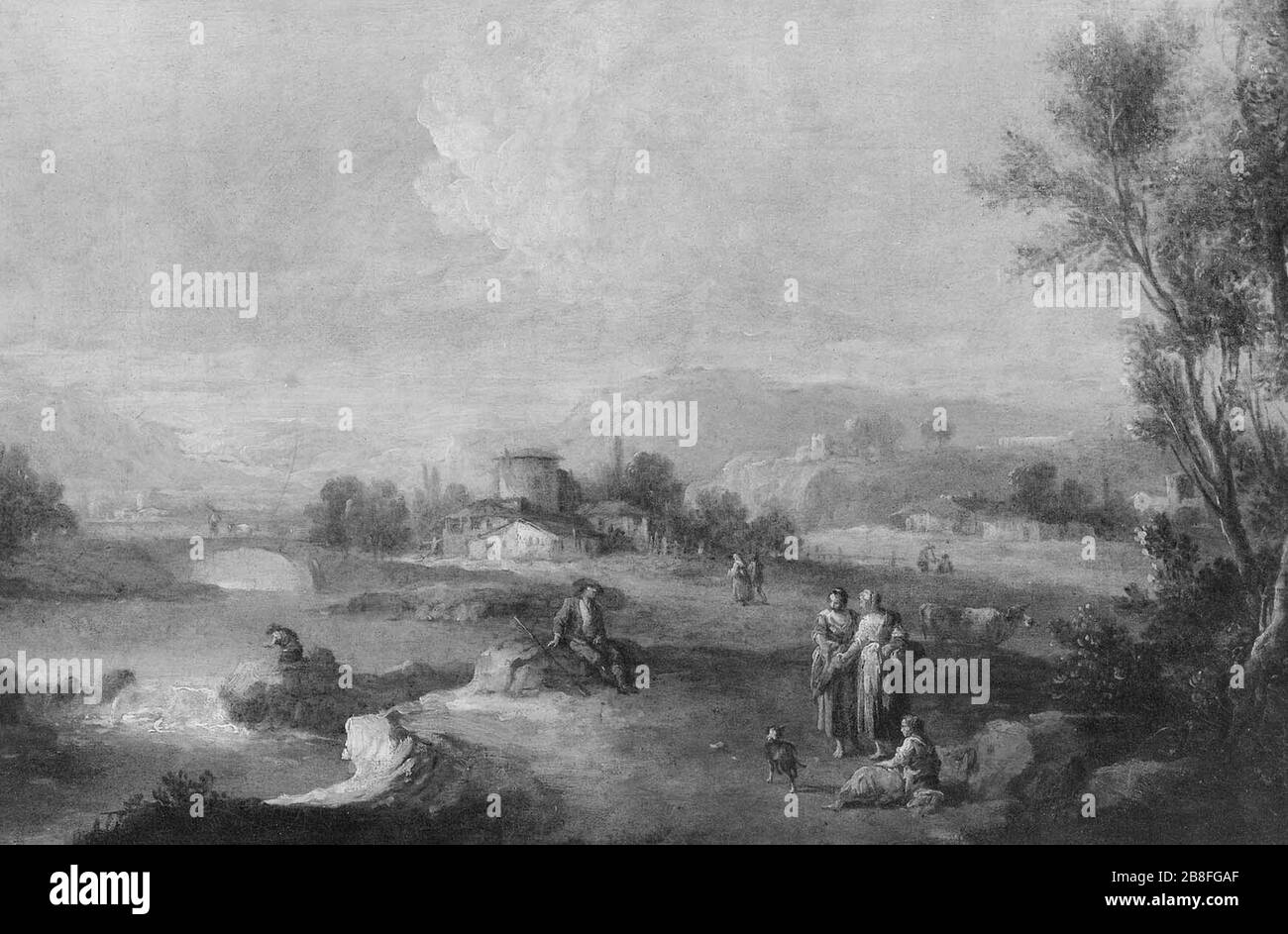 Giuseppe Zais - Paesaggio fluviale con figure Foto Stock
