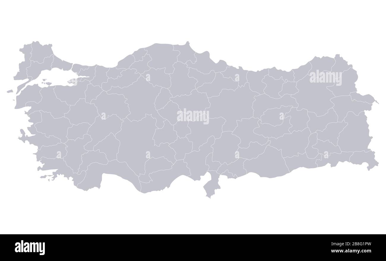 Infografica della mappa della Turchia, i singoli stati in bianco Foto Stock