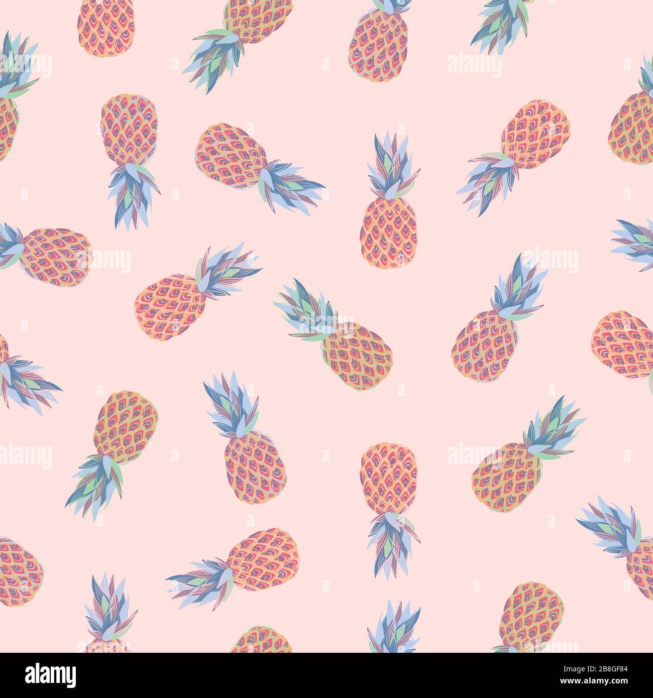 Modello tropicale senza giunture vettoriale. Ananas colorate rosa blu verde giallo. Texture estiva rosa. Illustrazione Vettoriale