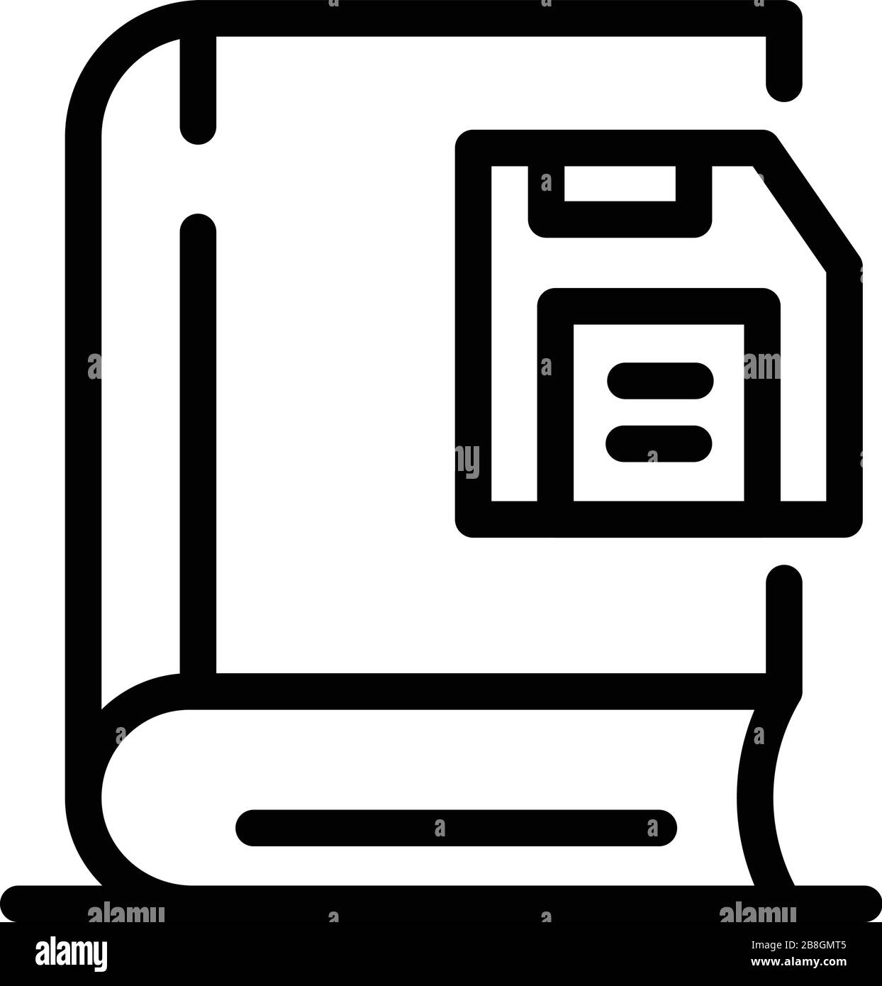 L'icona del libro e del dischetto, stile del contorno Illustrazione Vettoriale