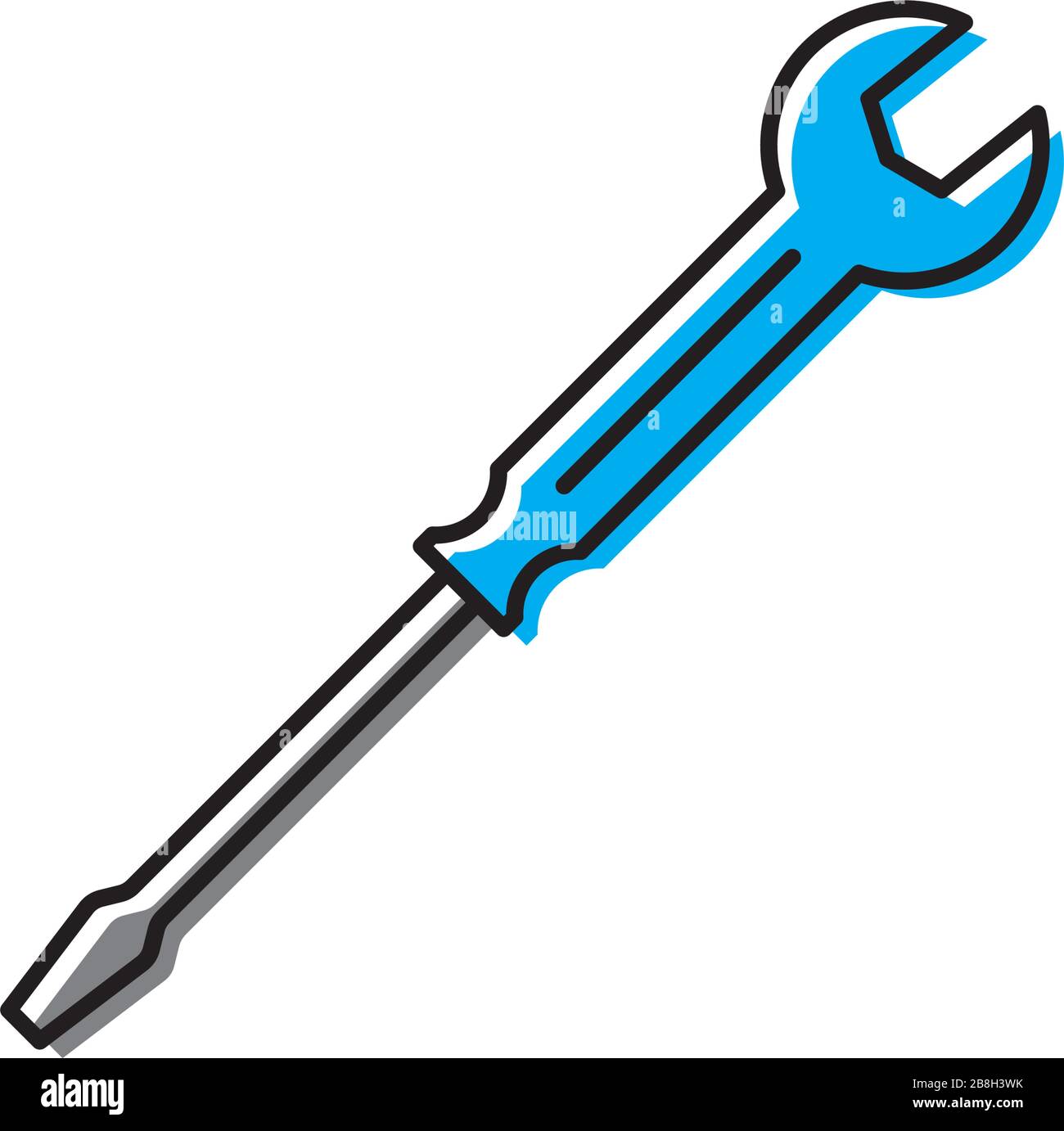 Icona vettoriale chiave e cacciavite, isolata su sfondo bianco Illustrazione Vettoriale