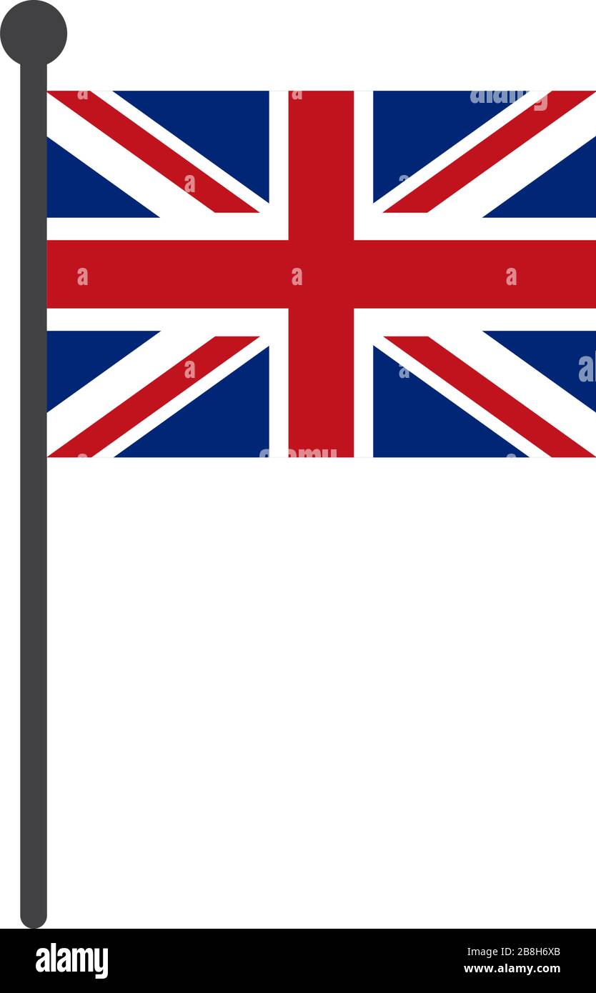 semplice immagine vettoriale flat uk o united kingdom con flagpole isolata su sfondo bianco Illustrazione Vettoriale