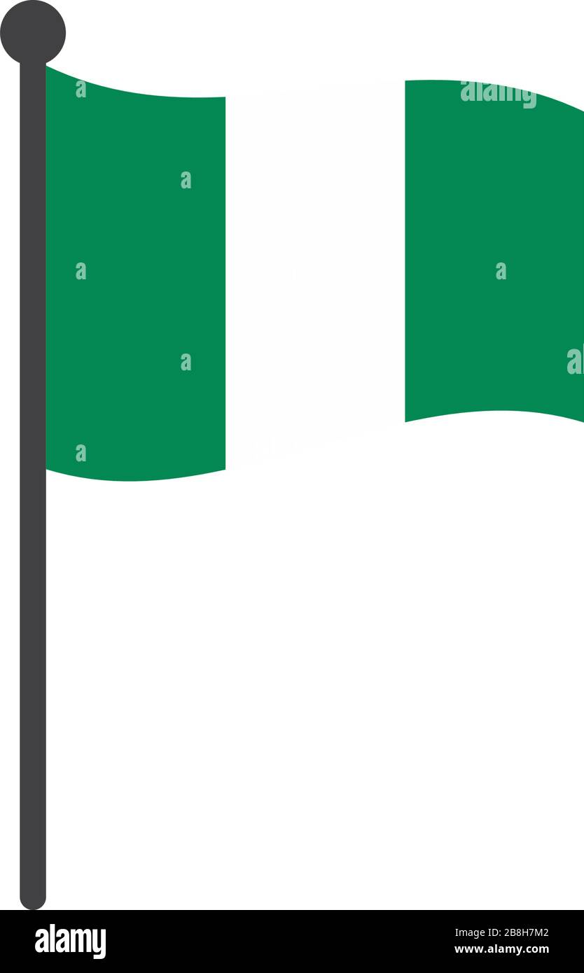 immagine vettoriale wavy della bandiera nigeriana con flagpole isolato su bianco Illustrazione Vettoriale