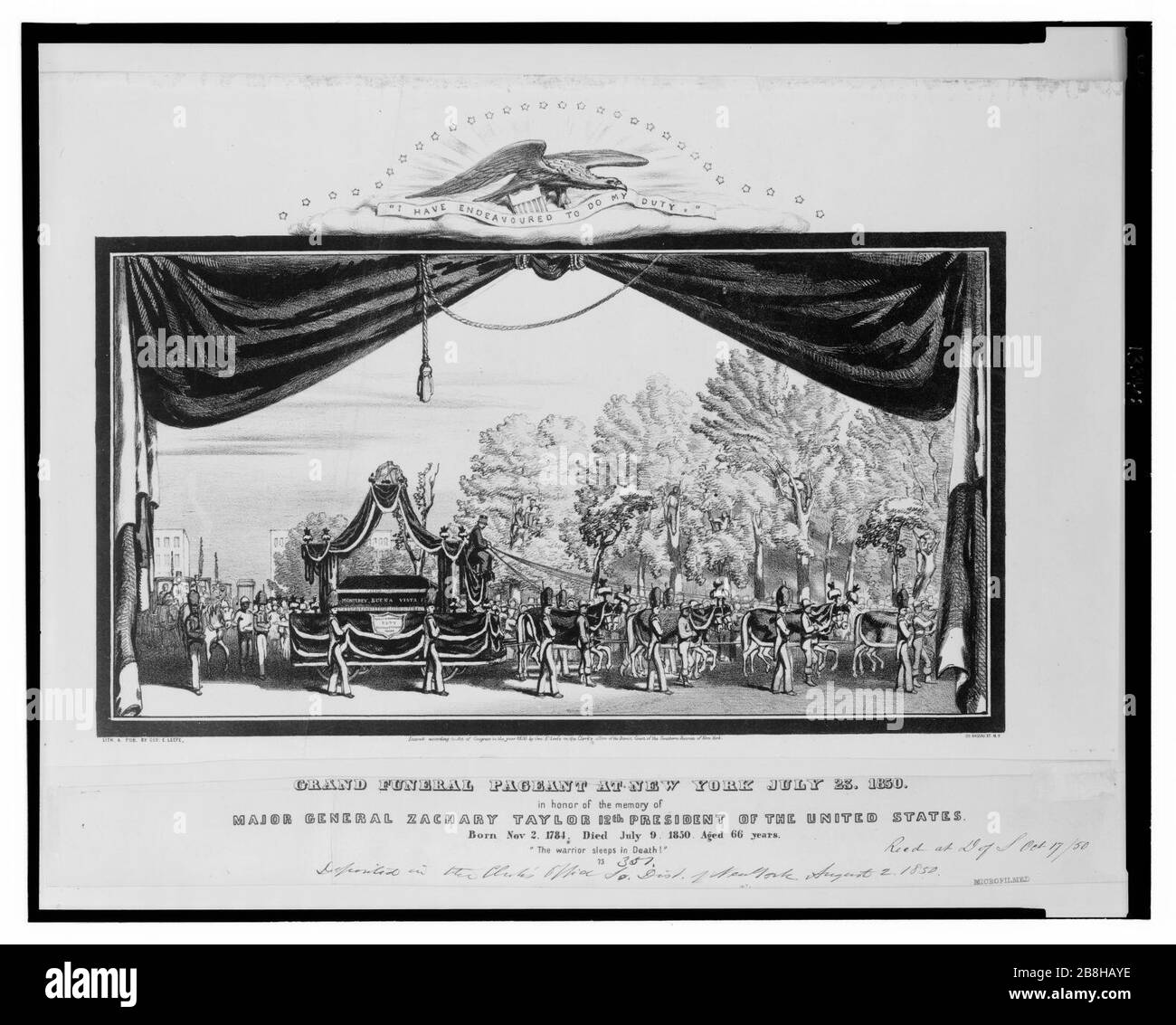 Grande evento funebre a New York il 23 luglio 1850, in onore del grande generale Zachary Taylor 12° presidente degli Stati Uniti Foto Stock
