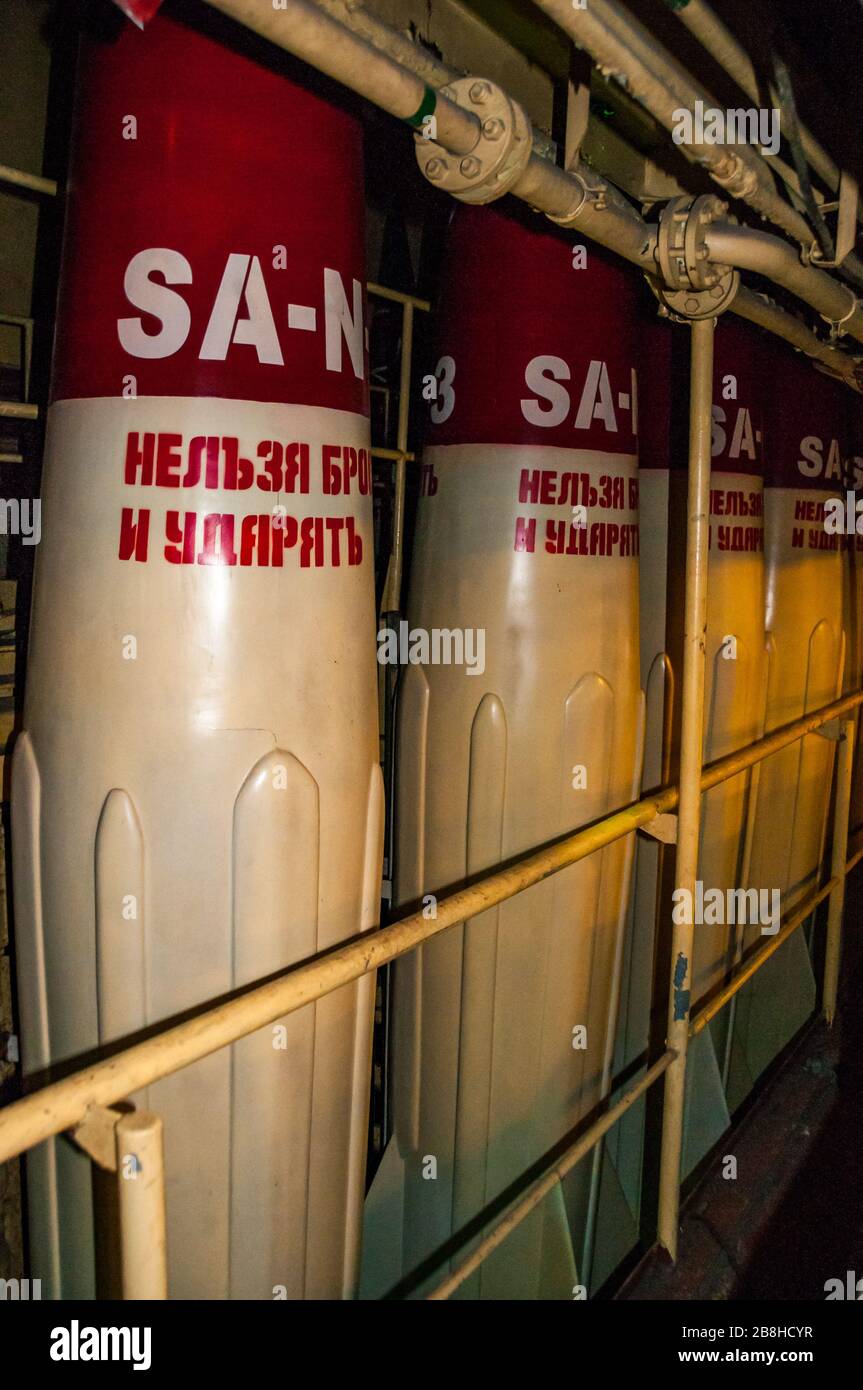 SA-N-3 (M-11) Shtorm missili in Minsk portaerei. Mondo di Minsk, Shenzhen in Cina Foto Stock