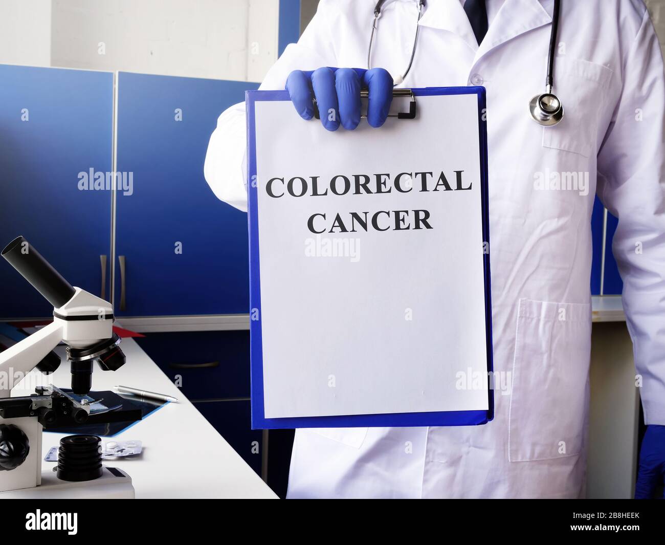 Diagnosi del cancro colorettale sulla clipboard. Foto Stock