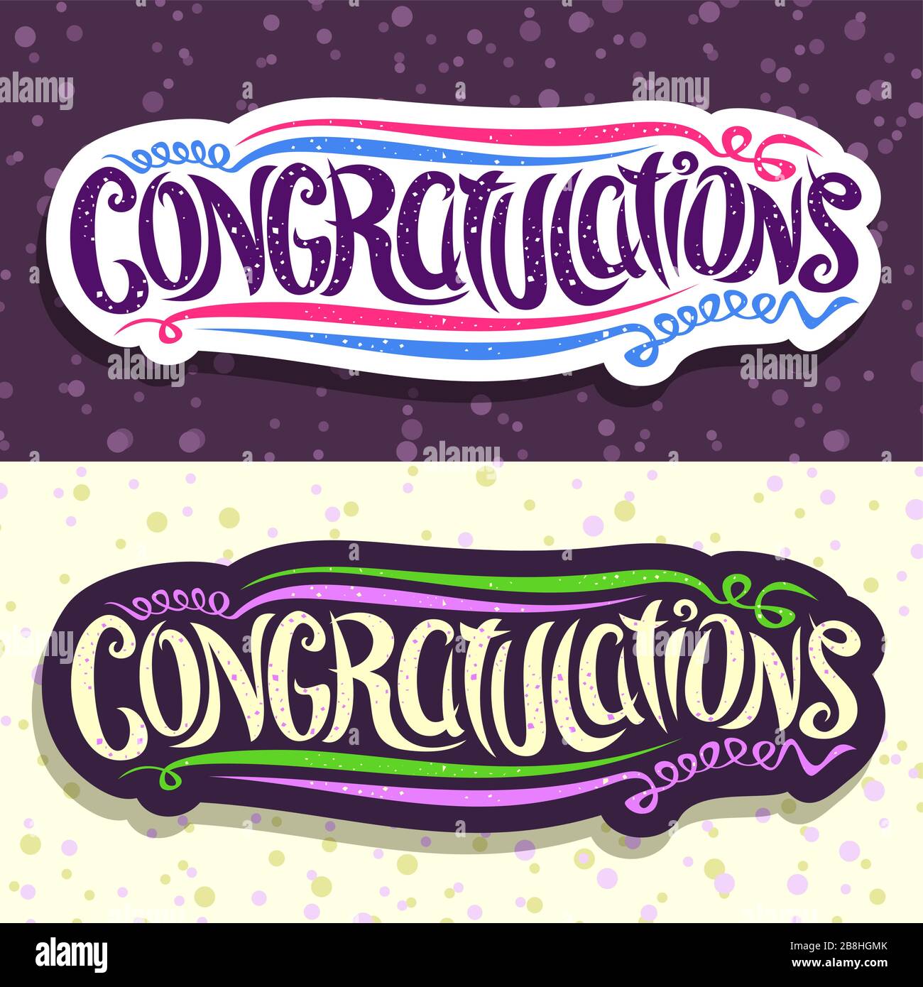 Vector lettering per Congratulazioni desideri, tipografia calligrafica per complimenti di matrimonio o anniversario con confetti e stre Illustrazione Vettoriale