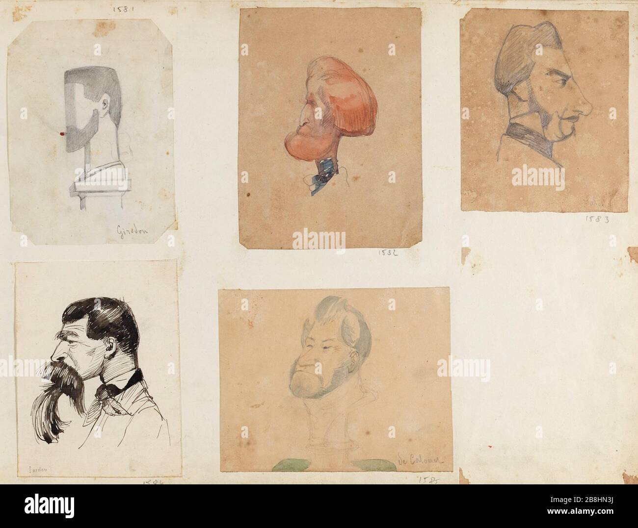 Ritratto-carica di un uomo in profilo (Girodon) | Ritratto-carica un profilo uomo bearded rosso | Ritratto-carica di un uomo in profilo (Vendite) | Ritratto di un uomo bearded in profilo (Isidore) | Ritratto di un uomo-carica tre quarti (da Caloner?) Foto Stock