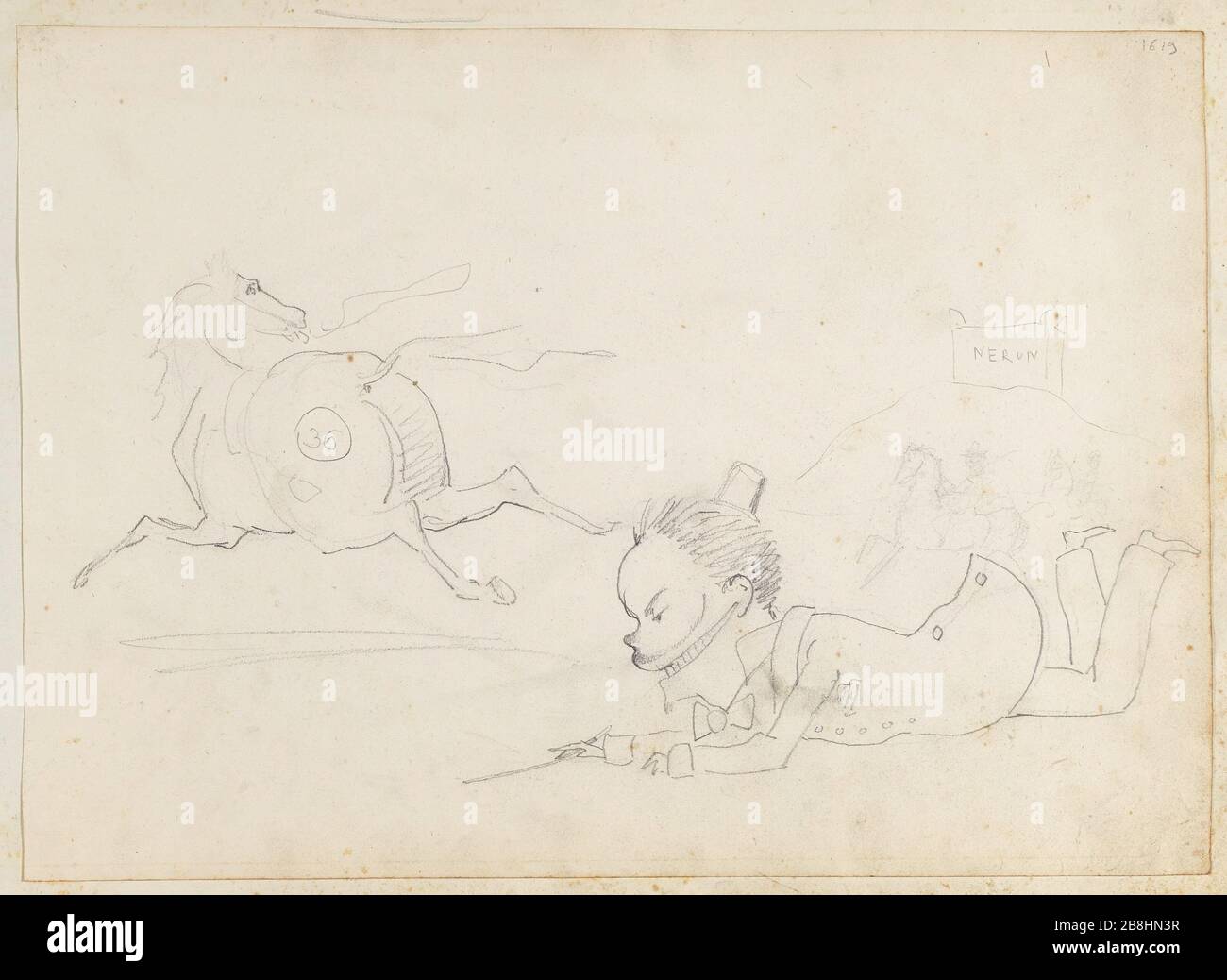 Ritratto-carica di un uomo caduto dal suo cavallo Foto Stock